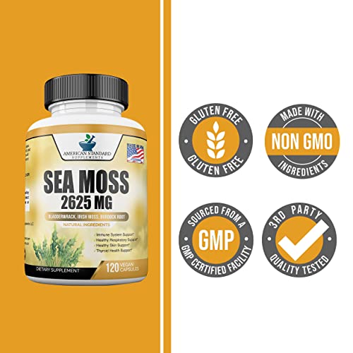 Organic Sea Moss 2625Mg, Seamoss, Hand Harvested, Irish Moss Bladderwrack And Burdock Root, Sea Moss Capsules, Irish Sea Moss Alternative To Sea Moss Powder, Sea Moss Gel, 120 Vegan Capsules #TOP5