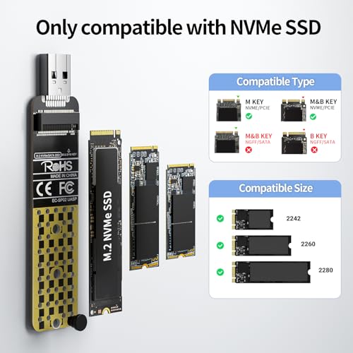 Image of ANYOYO SSD to USB Adapter 3.2 Gen 2 10 Gbps to NVME USB Adapter Max 4TB Compatible with PCle NVMe Based M Key and B+M Key Support UASP for NVMe SSD Size 2242 /2260 /2280(NOT Support SATA SSD)