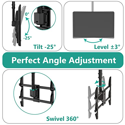Wali Ceiling Tv Mount, Full Motion Adjustable Tv Mount Bracket Fits Most Ultrawide Led, Lcd, Oled 4K Tvs 37 To 70 Inch, Up To 110Lbs, Mounting Holes 600X400Mm (Cm3770), Black #TOP5