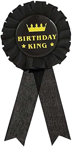 Birthday King Ribbon,Satin Fabric Birthday Men Tinplate Badge Pin,Happy Birthday Boy Party Button Pins,Boy Brooches(Black-Glod)