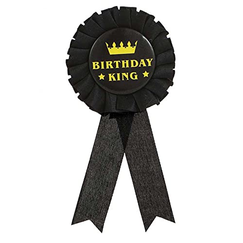 Birthday King Ribbon,Satin Fabric Birthday Men Tinplate Badge Pin,Happy Birthday Boy Party Button Pins,Boy Brooches(Black-Glod) #TOP3
