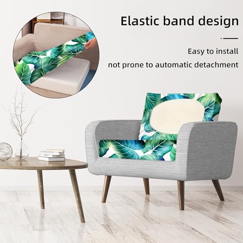 Image of 8 Pcs Stretch Patio Cushion Covers,Outdoor Couch Covers Replacement,Outdoor Couch & Sofa Slipcovers,for Patio Furniture Cushion Covers,Washable Reusable Furniture Protector (Green Leaf, Cover Only)