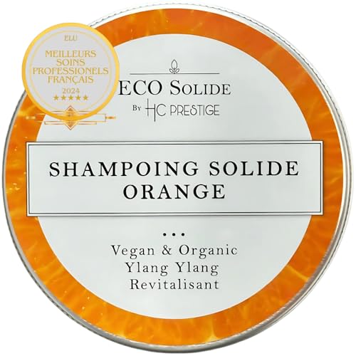 HC Prestige Shampoing Solide à l’Orange – Purifiant & Revitalisant – Vegan, 96% Naturel, Sans Sulfate, Sans Silicone – Zéro Déchet – Tous Types de Cheveux – 60 g + Boîte Métal Voyage