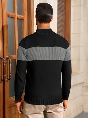 Runcati Mens Full Zip Cardigan Sweater Casual Knit Stand Collar Cardigan Slim Fit Color Block Fall Winter Sweaters4