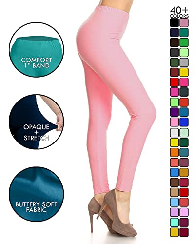 Image of Leggings Depot Women's High Waist Leggings Soft 1 inch Waistband Solid Pants - Regular, Plus, 1X3X, 3X5X