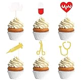 Yecehapy 25Pcs Nurse Nursing Cake Toppers Nursing Cupcake Decoration Nurse Hat Syringe Pill Stethosc