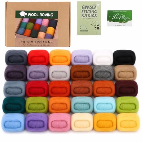 MUXHEL Filzwolle-Starterset: 30 Farben à 10 g (300 g) für Nass- & Trockenfilzen