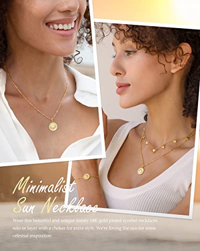 Cde 14K Gold Plated Sun Coin Pendant Necklace For Women 925 Sterling Silver With Birthstone Zirconia, Birthday Anniversary Jewelry Gift For Women Girlfriend Mom Daughter Her #TOP4
