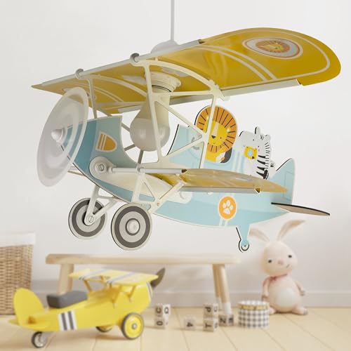 Lámpara de techo infantil avión azul Dalber para eliminar sombras en el cuarto de juegos 4