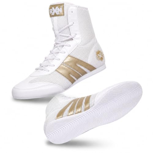 Image of RXN Gold Medal Boxing Shoes for Men | Lightweight High Top Boxing Boots with Anti-Slip Non-Marking Rubber Sole | Breathable Mesh Upper | Training, Sparring & Competition Boxing Shoes