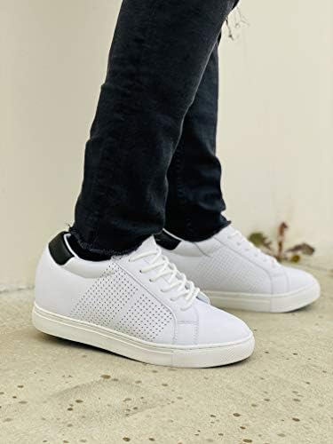 CALTO Men's Invisible Height Increasing Elevator Shoes - White Leather Lightweight Lace-up Casual Fashion Sneakers | Image 6