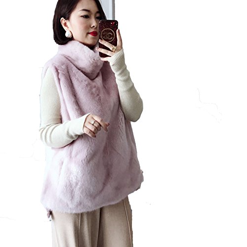 Denny&Dora Glassic Fashion Chaleco de visón marrón para mujer, jersey de visón rosa para mujer, chaleco de cuello alto, chaleco delgado (rosa, código promedio)