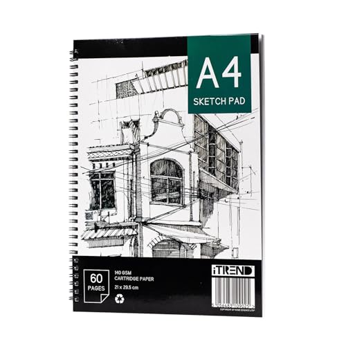 iTrend Sketch Book - Spiral Sketchbook - White Cartridge Art Drawing Paper - A4 60 Pages Sketch Pad - 140GSM Cartridge Paper - 21 x 29.5cm