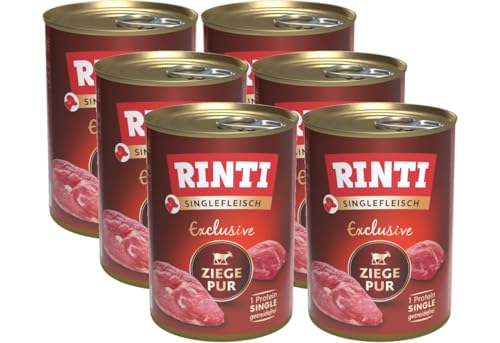 arelf Bundle RINTI-Singlefleisch Ziege 6 x 400g | Monoprotein Nassfutter | Getreidefrei, proteinreich & ohne Zusatzstoffe | inkl. Snack Dokas Hühnchenrolle