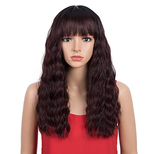 SPOTLIGHT Wigs with Air Bangs 18 inches Natural Curly Wavy Synthetic Wigs with Bangs Full Head Cosplay Replacement Wig Natural Looking