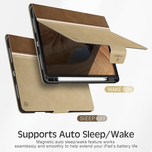Image of KingBlanc Case for iPad Pro 11-inch (M5 2025 /M4 2024) with Pencil Holder, Vintage Notebook-Style Vegan Leather Cover, Multi-Angle Stand for Viewing & Typing, Magnetic Closure, Auto Sleep /Wake, Beige