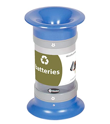 Glasdon C-Thru 5Q Battery Recycling Tube (Blue) – Small Battery Recycling Bin – Compact 5Q Transparent Battery Collection Tube (Recycle Across America Decal)