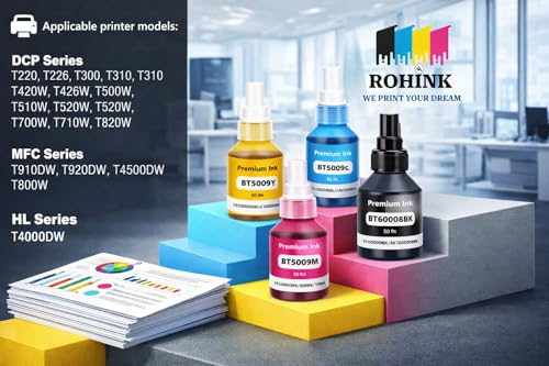 Image of ROHINK Premium Dye Ink Bottles for Brother Printers, T220, T300, T310, T420, T500, T520, T820, T920, T510, T910, T710, T4500W, T800W, T710W - Printer (C /M /Y - 50ml x 3)(Black x 100ml)