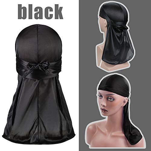 3 PCS Durag With 2 Waves Caps Durags For Men Silky Durag With Long Tail And Wide Straps