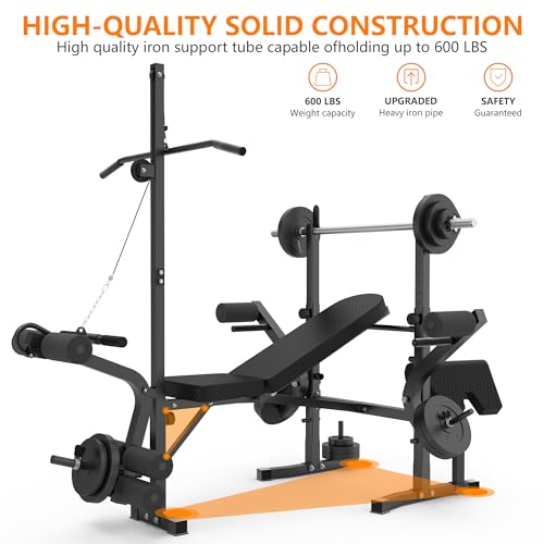 Rigel 600lbs 6 in 1 Adjustable Olympic Weight Bench Set with Leg Extension and Leg Curl Multi-Function Bench Press Set for Full Body Workout