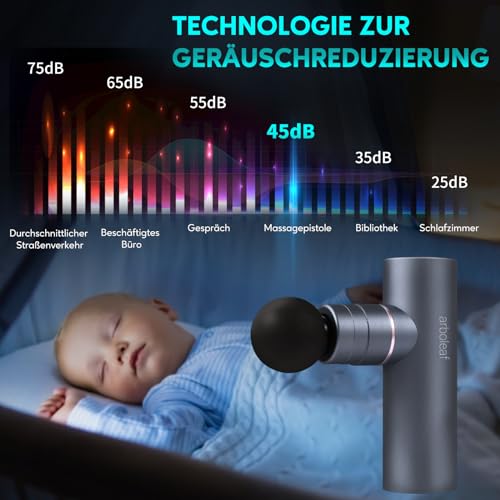 arboleaf Massagepistole mini Massage gun, 3200 U/min 0,47kg Massage Pistole mit AI Stufen 4 Aufsätze, leicht Muskelpistole mit Transportcase Muscle Gun für Muskelentspannung stark Akku USB-C 5