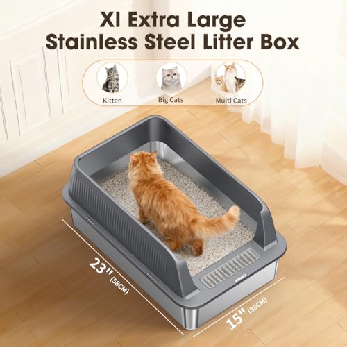 Caja de arena para gato de acero inoxidable con lados altos miniatura 3