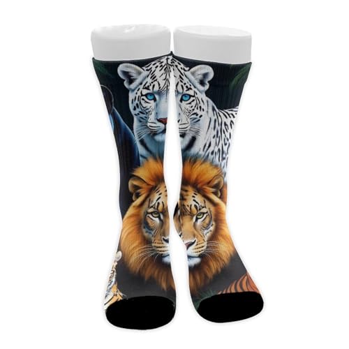 UTRSIFB Boy's Leisure Sports Socks, All Season Stockings, Soft Fashion Breathable Dress Decor Boots Socks Tiger Leopard Lion