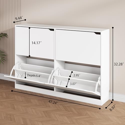 White Hidden Shoe Storage Cabinet for Entryway with 4 Flip Drawers - Image 2