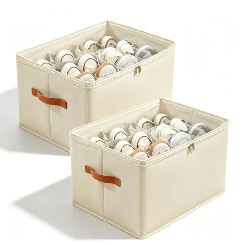 Waufoae Lot De 2 Organiseur De Chaussures Empilable, Boîte De Rangement À Chaussures Pour Placard Avec Poignées, Organisateur De Chaussures Gain De Place, 12 Compartiments Pliables Rangement
