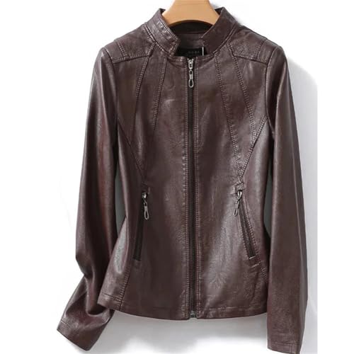 Womens Sheepskin Leather Jackets Short Zipper Motorcycle Coats Stand Collar Leather Jackets2