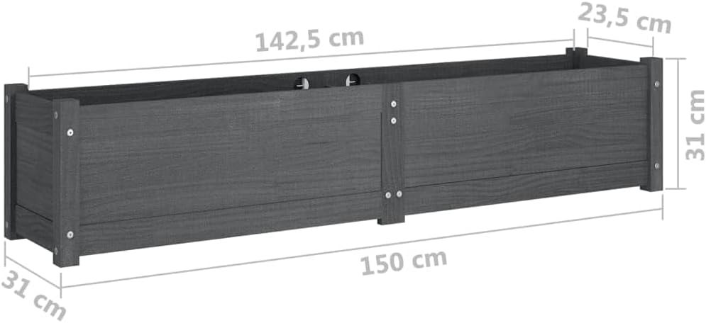 vidaXL Outdoor Flower Planter - Spacious Solid Wood Gray Raised Bed Garden Plant Box - Durable Pinewood Garden Fixture - Ideal for a Variety of Plants - 59.1"x12.2"x12.2"