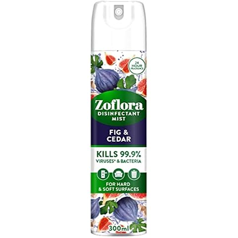 Zoflora Fig & Cedar 300ml Disinfectant Aerosol Mist Spray, Anti-Viral Mist, Air Freshener Spray, Room Spray, Disinfectant Spray Eliminates Odours Cover