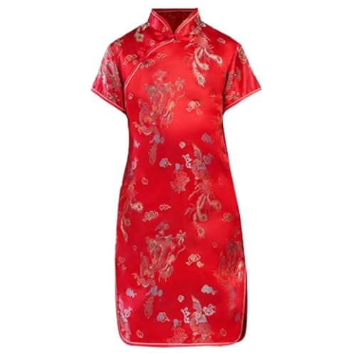 Robe Cheongsam chinoise rouge pour le Nouvel An d'une fille de 140cm