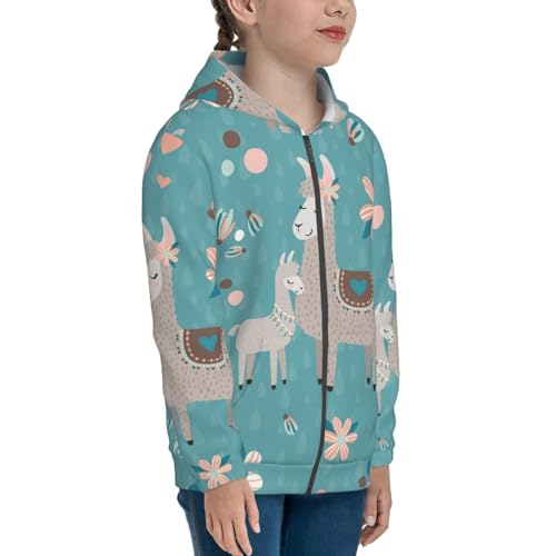 Teal Mama Llama Kid Hoodies Boys Zip Up Sweatshirts Girls Pullover with Pocket4