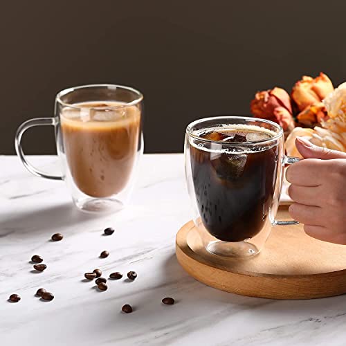 Image of Double Wall Glass, Clear Glass Without Handle Tumbler Glassware, Insulated, Coffee, Cappuccino, Tea, Latte Cups, Beverage Glasses Heat Resistant (6, Glass with Handle, 350 ML)