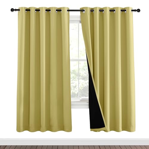 Image of NICETOWN Paler Yellow Full Shade Curtain Panels, Pair of Energy Smart & Noise Blocking Out Blackout Drapes for Dining Room Window, Thermal Insulated Guest Room Lined Window Dressing(62 x 72 inch)