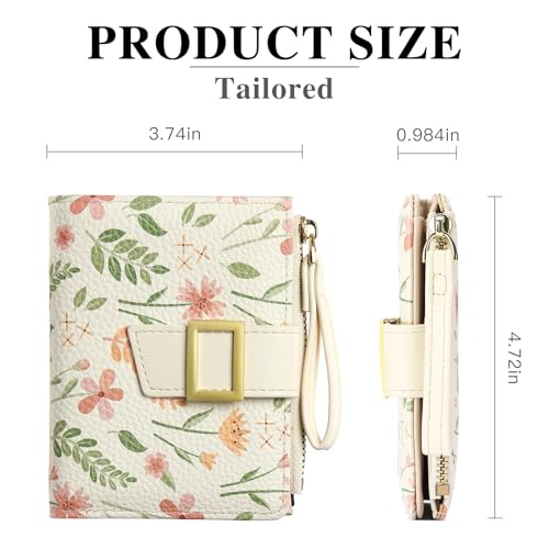 Image of RNIEGA Small Wallets for Women Bifold Vegan Leather Wallet RFID Blocking | Floral Pattern Card Holder with Zipper Pocket