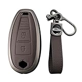 KUNIO Leather Metal Car Key Fob Cover Case Fit for Suzuki Swift Ignis Grand Vitara SX4 Baleno S-Cross Key Shell Keychain Accessories 3 Button Brown-Long Keychain