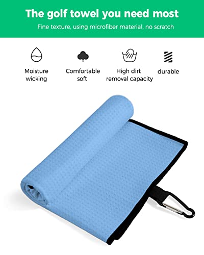 Artshowing Solid Color Golf Towels, Absorbent Golf Towels For Golf Bags With Clip, Quick Dry Microfiber Golf Towel Sports Towel 24"X16", Golf Gifts For Men Women Golf Fan, Baby Blue #TOP1