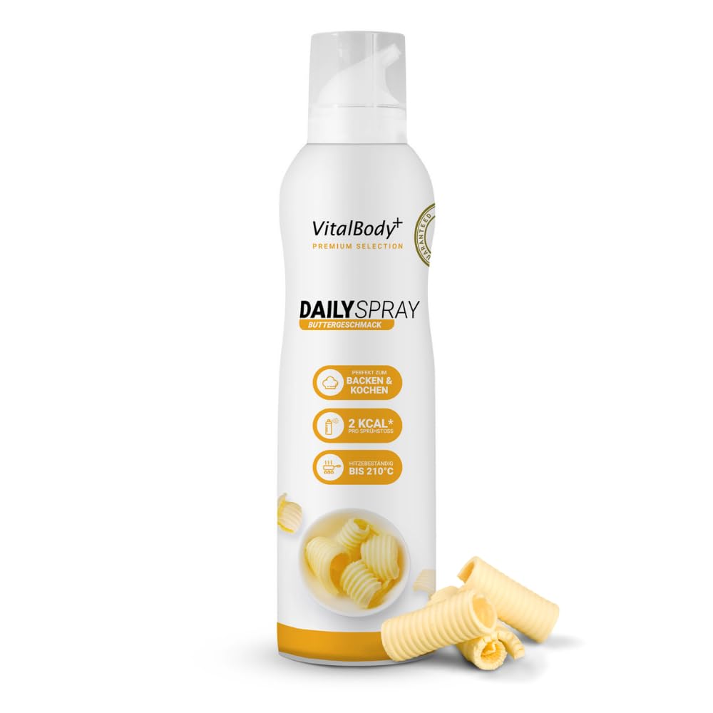 VitalBody+ DailySpray Rapsöl mit Buttergeschmack – 2 kcal Ölspray für Airfryer, Braten & Grillen – Kalorienarm Kochen – Non-stick Cooking Spray, 800 Portionen