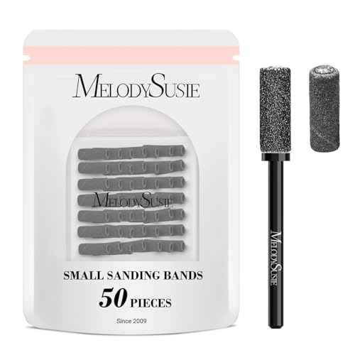 MelodySusie 50 Pcs Nail Drill Bits Small Sanding Bands with 3.1mm Mandrel Bit, 180 Fine Grit Nail File for Acrylic Nails Gel Manicures and Pedicure, Black