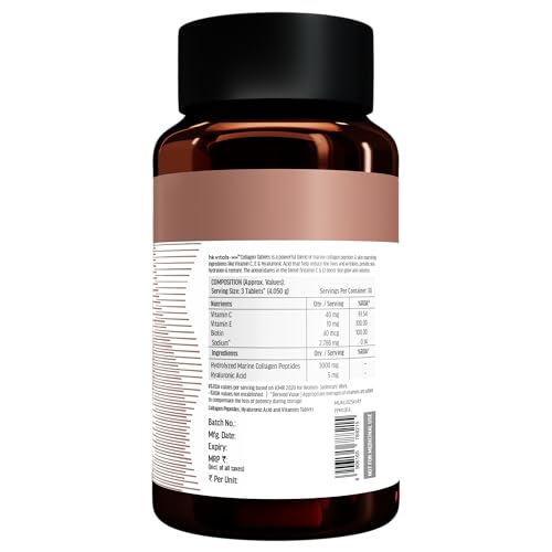 Image of hk vitals Collagen Tablets (90 Tablets) | 3000mg | Marine Collagen Peptides | Vitamin C, E, Biotin with Hydrolyzed Peptides