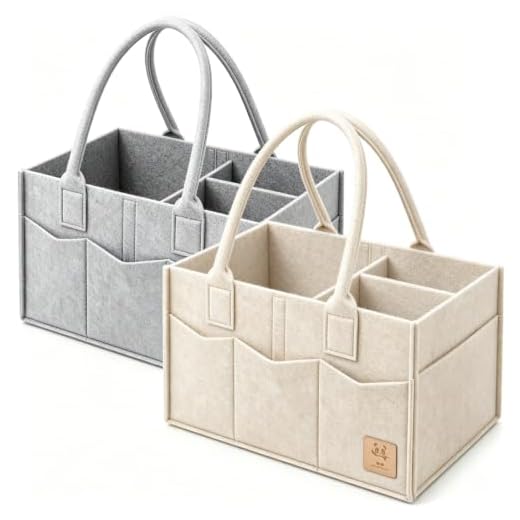 HIPHOP PANDA 2-Pack Diaper Caddy Organizer - Newborn Essentials Baby Registry Must Haves - Sturdy Nursery Storage Bin & Portable Car Caddy for Diapers & Wipes - Grey/Oatmeal Gift Set