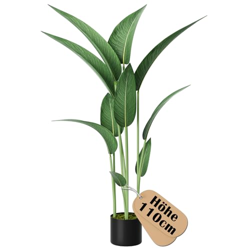YRHome Künstliche Canna Künstliche Kannapflanze Künstlicher Pflanzen Groß für den Innen- und Außenbereich Kunstpflanzen wie echt mit Topf Kunstbaum Deko für Schlafzimmer Balkonpflanzen - Höhe 110cm