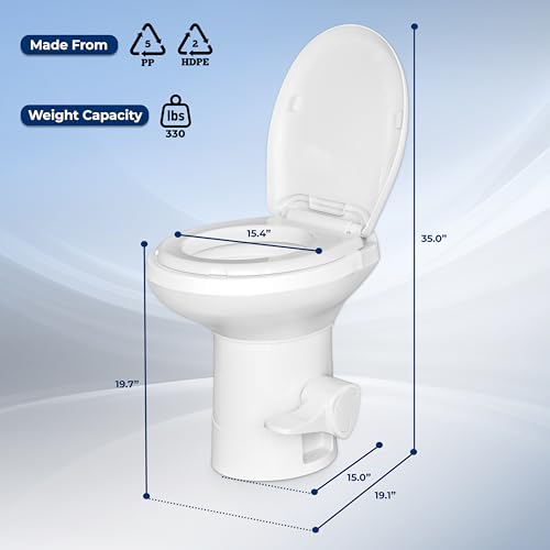 Image of SereneLife RV Gravity Flush Toilet with Foot Pedal and Hand Sprayer | T-Type Full-Bowl Flush Coverage With Odor-Resistant Sealing For RVs, Boats, Campers, Trailers And Marine Bathrooms
