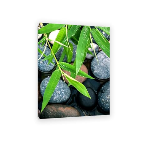 Tableau zen bambou vert étanche 70x100cm déco murale spa et salon cadre interne