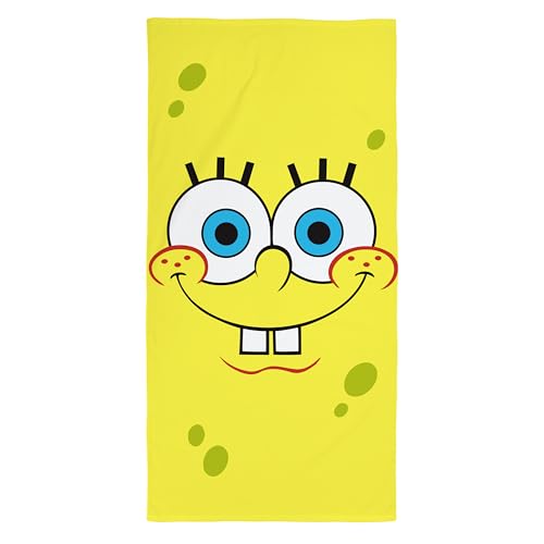 Spongebob Serviette Enfants Officielle | Douceur Ultra Douce | Design carré avec Spongebob, Patrick, Squidward, Mr Krabs | Parfait pour Maison, Bain, Plage et...