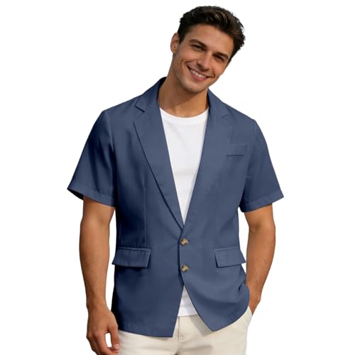 Veste homme anti-chaleur à manches courtes col rabattable en lin