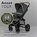 LIONELO Annet Tour Kinderwagen bis 22 kg, verstellbarer Griff, zusammenklappbar, verstellbare Rückenlehne bis zur Liegeposition, wartungsfreie Räder, XXL-Verdeck, 5-Punkt-Gurt, Einkaufskorb