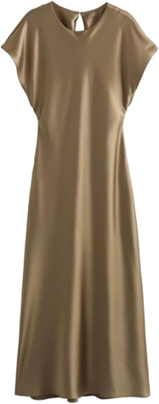 Robe de cocktail chic en satin marron idéale pour invité de mariage